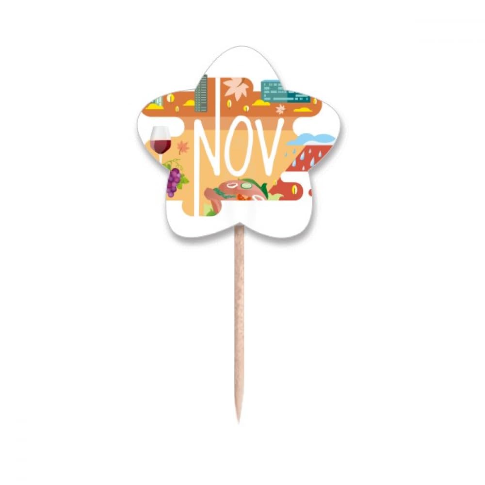 Illustration étoile pour cupcake et drapeaux cure-dents thématiques de Novembre
