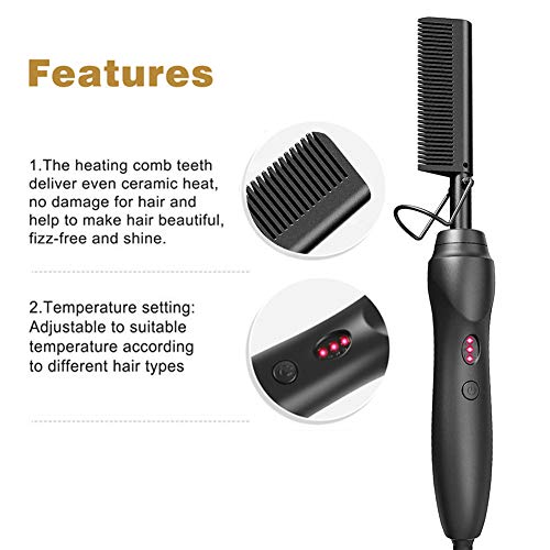 Plancha para el Cabello con Placas de Cerámica, Peine Eléctrico para Alisar y Rizar, Ideal para Cabello Afroamericano, Pelucas y Barbas Largas, Funciona en Cabello Mojado y Seco miniatura 2