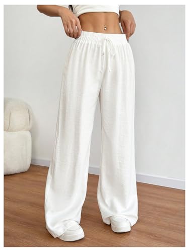 SOLY HUX Women's Wide Leg Summer Linen Pants Drawstring Elastic Waist Baggy Loose Sweatpants Trousers3