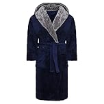 i-Smalls Mens Dressing Gown Super Soft Fleece Hooded Housecoat Robe with Belt S to 6XL (XXL) Navy