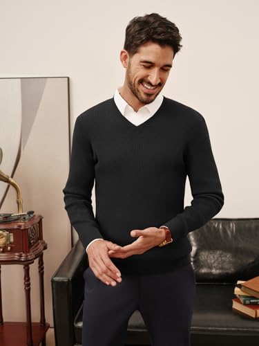 PJ PAUL JONES Mens V Neck Sweater Casual Textured Pullover Sweaters Lightweight Ribbed Knit Pullover3