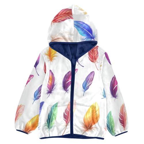 Colorful Feathers Girls Fleece Jacket Girls Fall Jacket Girls Zip Up Hoodie Girls Sherpa Jacket 2-10T