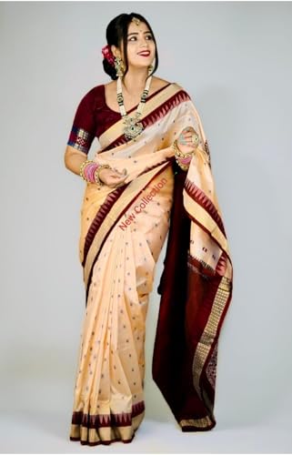Image of NEW COLLECTION Women's Odisha Handloom Sambalpuri Pata Saree Temple Border Pasapalli Bomkai Buti Boyanika Design Saree Banarasi Soft Papa Silk Simple Ethnic Orissa Sari with Blouse Piece