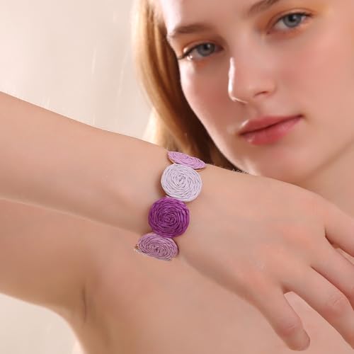 Raffia Multiple Circles Cuff Bracelet for Women, Handmade Colorful Round Bangle Geometric Adjustable Statement Bracelet2