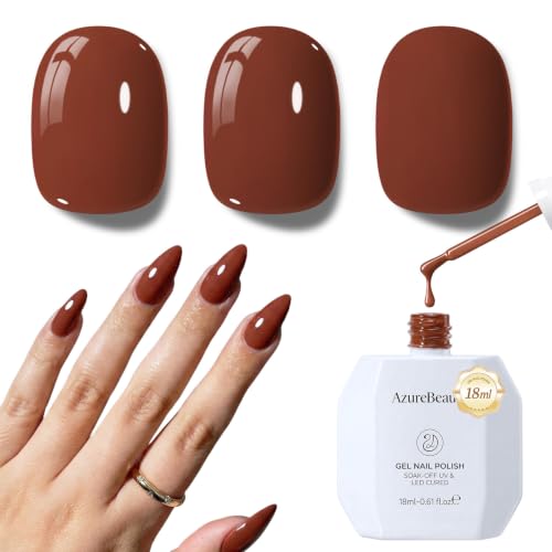 Image of AZUREBEAUTY 18ML Brown Fall Gel Nail Polish | Pure Coffe Brown Fall Soak Off UV /LED Gel Polish for French Tips, High Gloss Solid Brown Nail Art Gel for DIY Manicure Salon