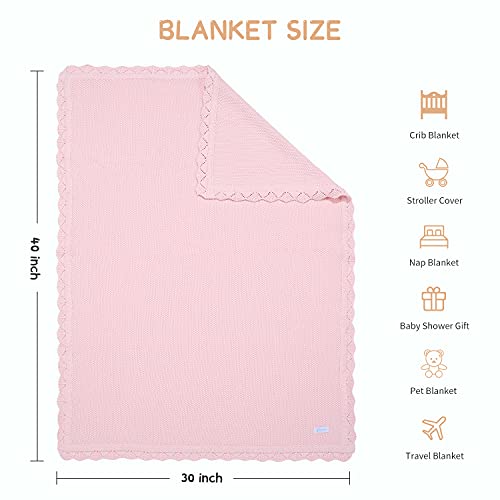 100% Cotton Baby Blanket Knit Lace Soft Warm Toddler Blanket, 30 X 40 Inches, Pink #TOP5