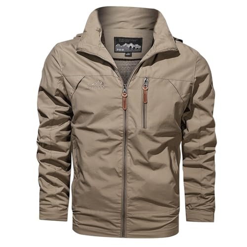 Men's Rain Coats Soft Waterproof Zipper Pockets Raincoat w/Detachable Hood Lightweight Windbreaker Jacket Hooded
