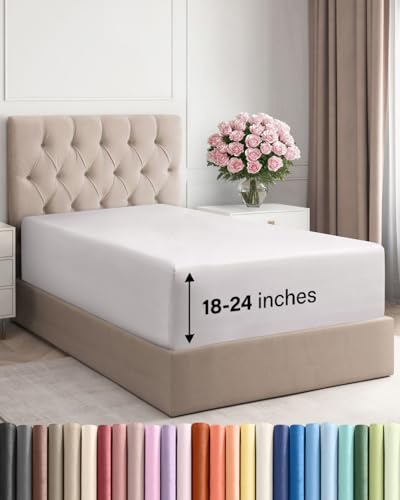 Image of Deep Twin XL Fitted Sheet - College Dorm Room Essentials - French Grey | Easily Fits 18 inch to 24 inch Mattress, Wrinkle Resistant, Soft, Breathable & Comfy, Extra Deep Pockets Fitted Sheet