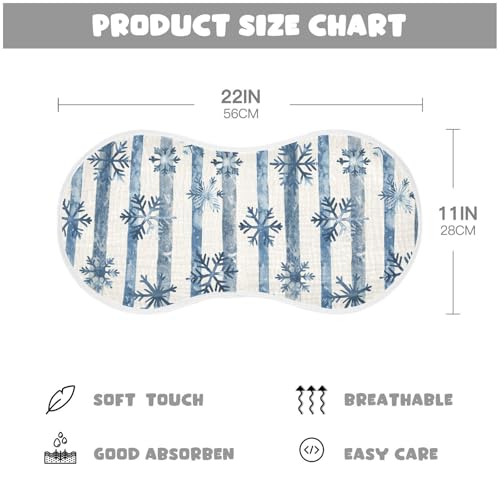 Blue Snowflakes on Stripes Cotton Muslin Burp Cloths Large Easy Care Baby Burp Rags for Babies Girls and Boys Set of 2, 22x11in4