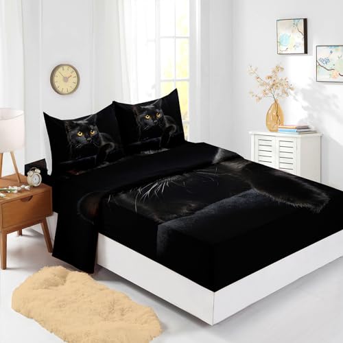 Nttopship Black Cat 4 Pieces Bed Sheets Soft Microfiber,Bedding Set ...