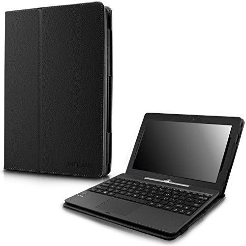 Infiland ASUS Transformer Book T100TAM / T100 / T100TA-C1-GR / T100TAF-B1-BF Window 8.1 Tablet 10.1-Inch Folio PU Leather Stand Keyboard Case Cover (ASUS Transformer Book T100 / T100TA-C1-GR, Black)