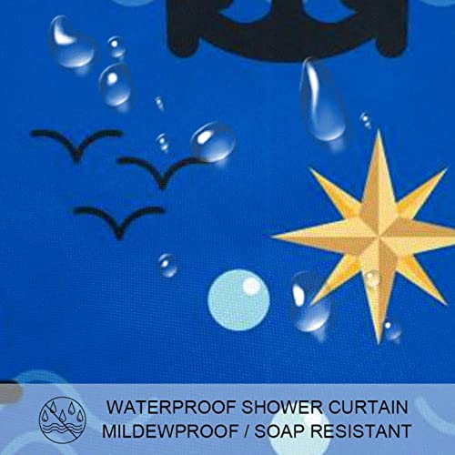 Rideau de douche bleu motif ancre nautique imperméable avec anneaux fixation baignoire - 4