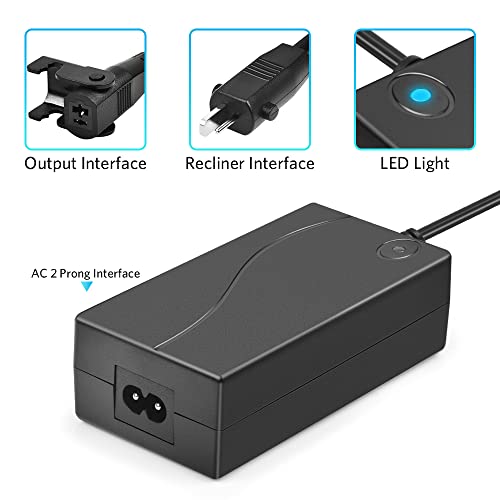 Recliner Power Supply, Ac/Dc Switching Power Supply Universal Transformer 2-Pin 29V 2A Adapter With Power Cord Extention Cable For Lift Chair Or Power Recliner Limoss Okin #TOP1