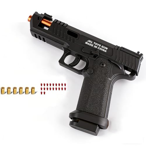 Toy Pistol with Mechanical Linkage One-Key Shell Ejection Soft Dart Blaster Pink 23.5cm Long-Distance Shooting up to 10 Metres (Black)