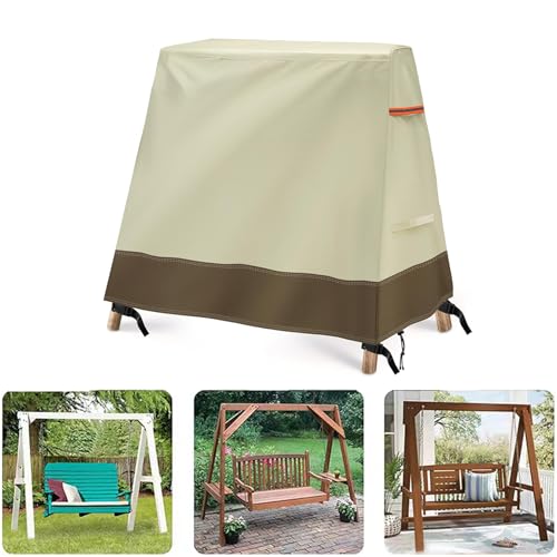 PLUSLEYSC Outdoor Swing Cover, A-Frame Patio Swing Furniture Covers, Outdoor Furniture Porch Cover Waterproof Uv Resistant Protector(72''LX67''WX55''H) (Beige)