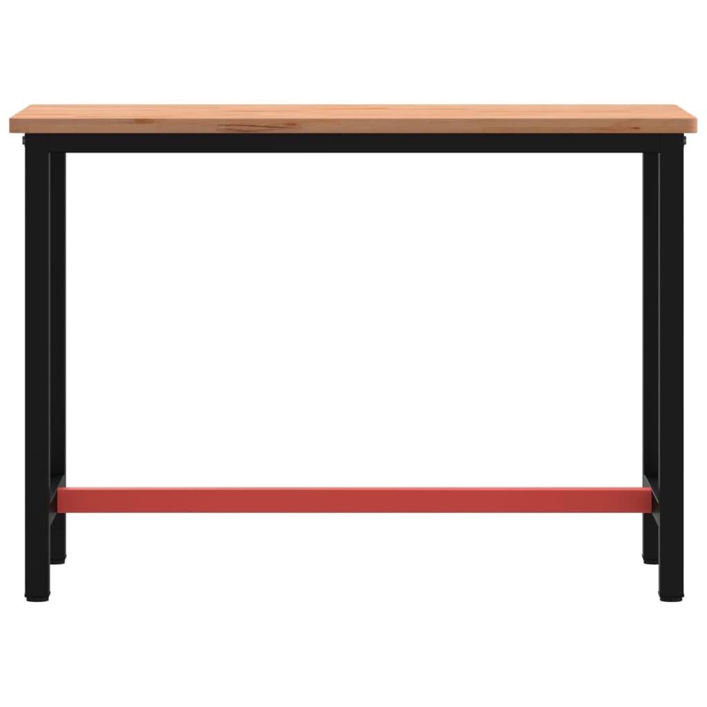 Stół warsztatowy z litego drewna bukowego i malowanego proszkowo metalu, 115 x 55 x 81,5 cm, stabilny stół roboczy z dużą powierzchnią roboczą, do warsztatu, garażu, dla majsterkowiczów i