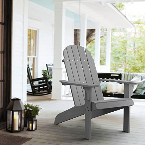Polyteak Adirondack Chair, Premium Weather Resistant Poly Lumber, Outdoor Patio Furniture, Up To 300 Lbs, Plastic Adirondack Chairs For Porch, Deck, & Pool Side, Traditional Element Collection, Grey #TOP1