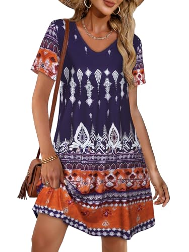 Image of CHICGAL Summer Dresses for Women V Neck Short Sleeve Casual Loose T Shirt Sundress Beach Cover Ups with Pockets 2026
