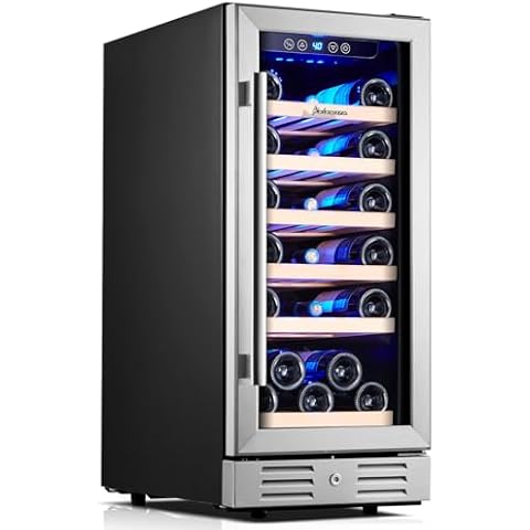 Kalamera Mini Fridge 15" Wine Cooler Refrigerator - 30 Bottle Wine Fridge with Stainless Steel Refrigerator& Double-Layer Tempered Glass Door and Temperature Memory Function Built-in or Freestanding Cover