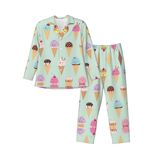 Pyjama à manches longues pour homme imprimé crème glacée avec poches confortables