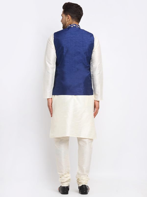 Image of KRAFT INDIA Men's Stylish Silk Kurta with Churidar & Nehru Jacket Set