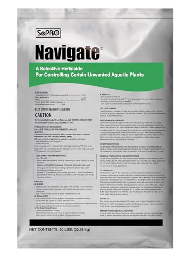 Navigate Granular Aquatic Herbicide - 50 lbs EPA-Approved Systemic Weed Control for Eurasian Milfoil, Water Lily, Bladderwort, etc. Pro Grade - Spot Treatment