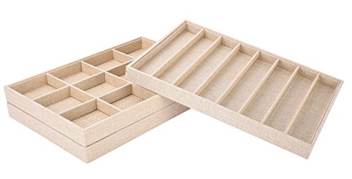 Autoark Sackcloth Stackable Jewelry Tray Showcase Display Organizer,Set of 3,AJ-005