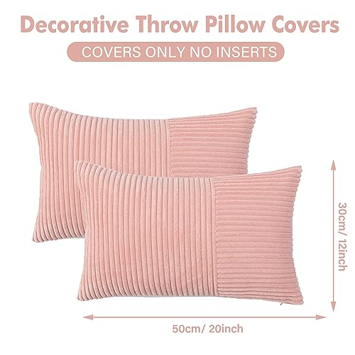 Aqothes FBAPATCHWORKCOOVER-PINK-30X50 Set Of 2 Pink Striped Patchwork Corduroy Throw Pillow Covers 12X20, Decorative Lumbar Throw Pillows thumb #6