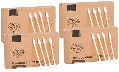 Natural Bamboo Cotton Swabs, Eco-Friendly & Biodegradable  Comfortable and Soft,Two Tip Buds Bamboo Cotton Swabs for Ears Cleaning and Makeup- Zero Plastic (1 Pack of 400,White)