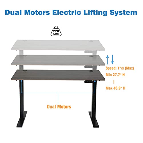 Sit Stand Desk 48 X 24 Inches Dual Motor Standing Desk, Electric Height Adjustable Desk With Whole Piece Desk Board Usb Port For Home Office (Grey Walnut Tabletop+Black Frame) #TOP5