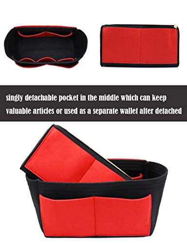 Image of Felt Purse Insert Handbag Organizer Bag in Bag Organizer with zipper Bag Tote Shaper for Speedy Neverfull 8021 Black-Red L2