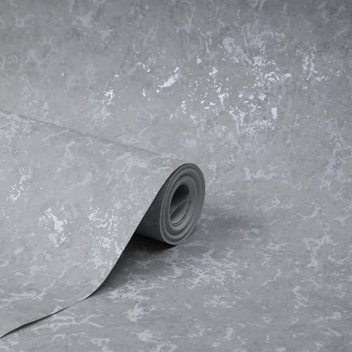 Camiraft Dark Grey Wallpaper for Living Room Bedroom Hallway Fireplace -Slightly Glossy Cracked Textured Wall Paper with Distressed Pattern, Textured Finish & Flash Design,950 * 53cm