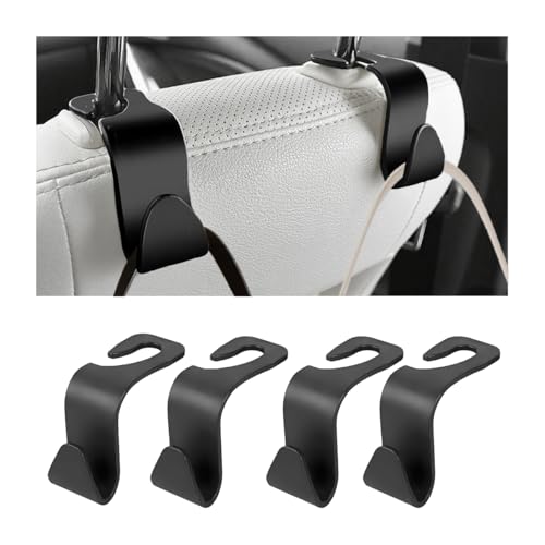 Ywdiml Car Seat Headrest Hooks, 4PCS Multifunctional Vehicle Back Seat Storage Hanger Holder for Hangbag Coat Grocery, Auto Interior Headrest Hook Organizer, Universal for Vehicles (Black)