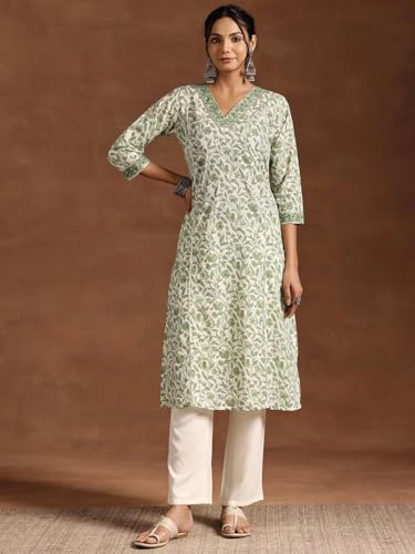 Image of New Cotton Leaf Printed Casual Straight Kurta for Women | Women Formal Kurti