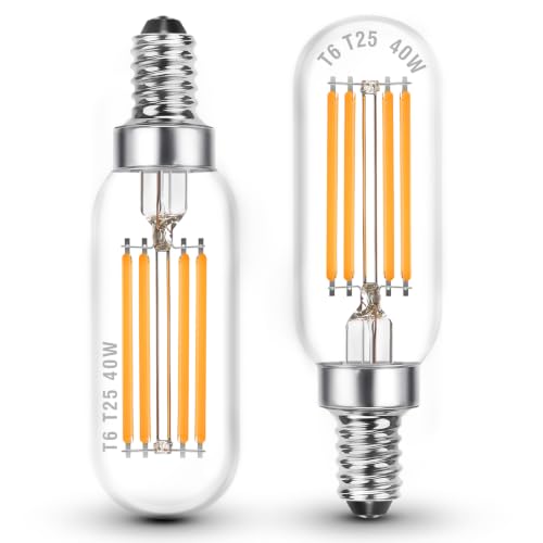 Image of E12 Candelabra Light Bulbs 40W, T25 Edison LED Bulbs Warm White 2700K, 2Pcs | E12 Vintage Filament Light Bulbs for Himalayan Salt Lamps & Baskets, Chandelier, Ceiling Fan|T6 LED Bulb Clear Glass|4W 450LM