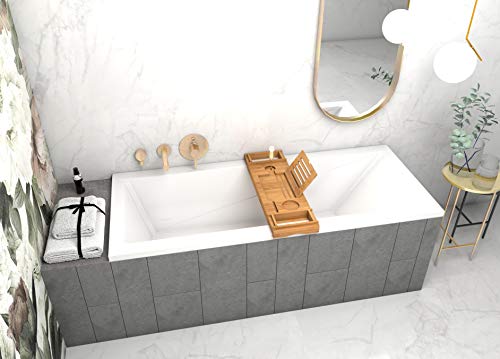 ECOLAM® Badewanne Wanne Rechteck Modern Acryl weiß 160x70 cm+ Bambus Ablage + Styroporverkleidung 1.041 zum Verfliesen + Ablaufgarnitur Ab- und Überlauf Automatik Füße Silikon Komplett-Set – Bild 3