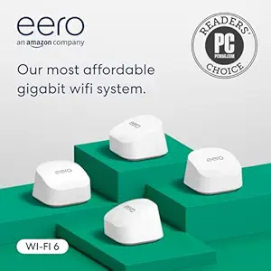 Amazon eero 6+ mesh wifi system - Supports internet plans up to a Gigabit, Coverage up to 6,000 sq. ft., Connect 75+ devices, 4-pack