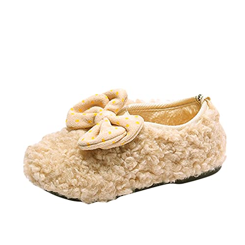 Fashion Winter Children Boots Girls Flat Bottom Non Slip Cotton Shoes Solid Color Plush Warm Cute Bow Knot Boots