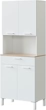 FurniFlex 4-Doors Kitchen Dining Sideboard Cabinet with 1 Drawer, 72 cm x 186 cm x 40 cm Size, Artik White/Canadian Oak