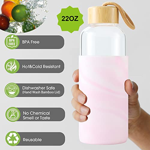 Wemburly 22Oz Borosilicate Glass Water Bottle With Silicone Sleeve And Bamboo Lid Cute Water Bottles For Women Dishwasher Safe Water Bottles #TOP2