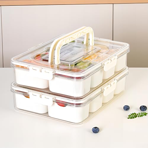 ECHOBUY Snackbox mit Fächern, Snackteller Snackschale 8 Zellen, Kühlschrank Organizer mit Deckel und Griff für Picknicks Familientreffen Couchbar - 28x21x7cm 