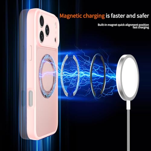 Image of Magnetic Case for iPhone 17 Pro Max With Magnetic Ring Stand, [Compatible with Magsafe] [Military Grade Drop Protection] Shockproof Phone Cover for iPhone 17 Pro Max Full Camera Protection 6.9 inch Pink