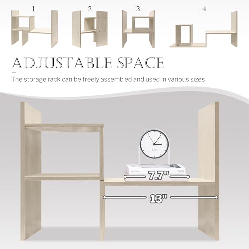 Image of Jerry & Maggie Desktop Organizer Office Storage Rack Adjustable Wood Display Shelf, White, 5 Units, 16 inchL x 15.8 inchH x 6.8 inchW
