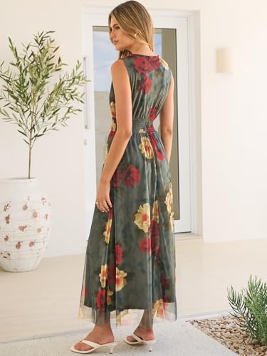 Image of ANRABESS Women's Floral Tulle Wedding Guest Maxi Dress | V Neck Sleeveless,A-Line Elastic Waist,Casual Flowy Formal Boho,Bridal Shower Garden Party Beach Vacation,Summer Fall