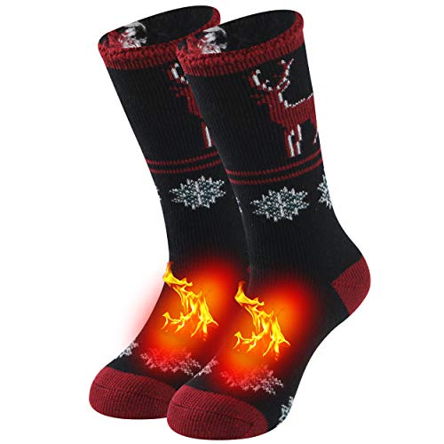 Hiking Thermal Crew Socks, Sunew Women Fuzzy Cozy Socks Slipper Socks for Women Warm Cozy Fluffy Comfy Sock for Girls for Winter Gifts 1 Pair Medium Black Red Elk