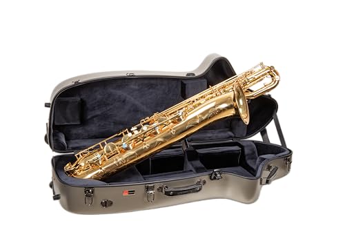 Crossrock Low A Baritone Saxophone Case with Wheels | Polycarbonate Hard Shell, TSA Lock, Anti-Scratch Finish, Neck & Mouthpiece Storage–Champagne Silver (CRF4050BSCS)
