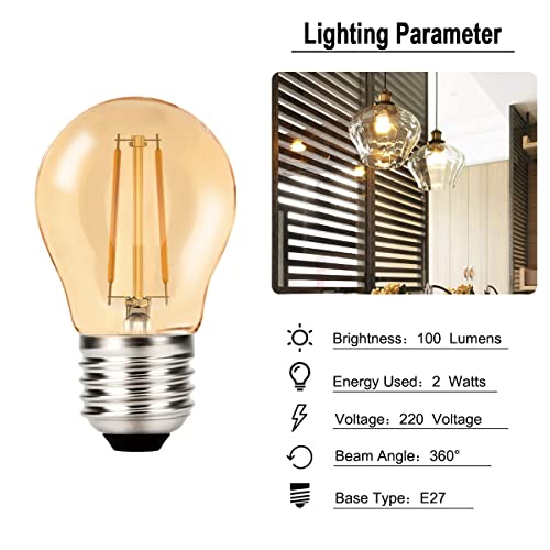 MZYOYO 10 stuks E27 G45 LED 2W Vintage Amber gloeilampen, E27 vintage gloeilampen, gloeidraad lamp 2700K warm wit… - Afbeelding 7