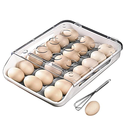 Refrase Life Egg Holder for Refrigerator or Countertop | Auto Scrolling Egg Storage Egg Container, Plastic Fridge Deviled Egg Tray, Stackable Egg Organizer with Lid | 21 Eggs, Grey