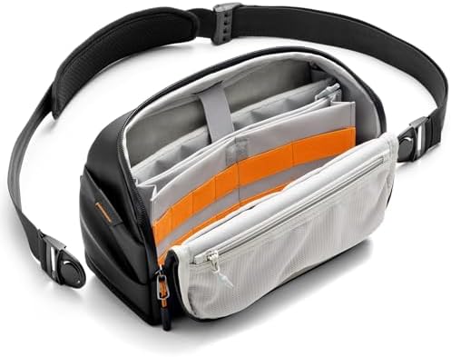 Inateck Sling Bag X-Modo, 135° Opening Design Tech Pouch, Water-resistant Protective Storage Crossbody Bag for Men Women, Compatible with iPad Mini, Switch, Hard Drives, Headphones, Black, Black,