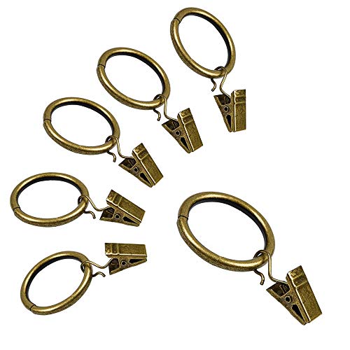 BEELY 20 Pack Curtain Clips with Rings,Curtains Eyelets Hooks Metal Hanging Hooks Drapery Ring for Windows Bathroom Home Kitchen Curtain Photos Home Decoration (Antique Brass)